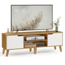 VASAGLE TV Stand Unit, Entertainment Center with Adjustable Shelf, for 65 Inch TVs, 147 cm Long Media Console Table, Transitional Style, for Living Room, Bedroom, Natural Oak and Cream White LTV556Y01 - 1