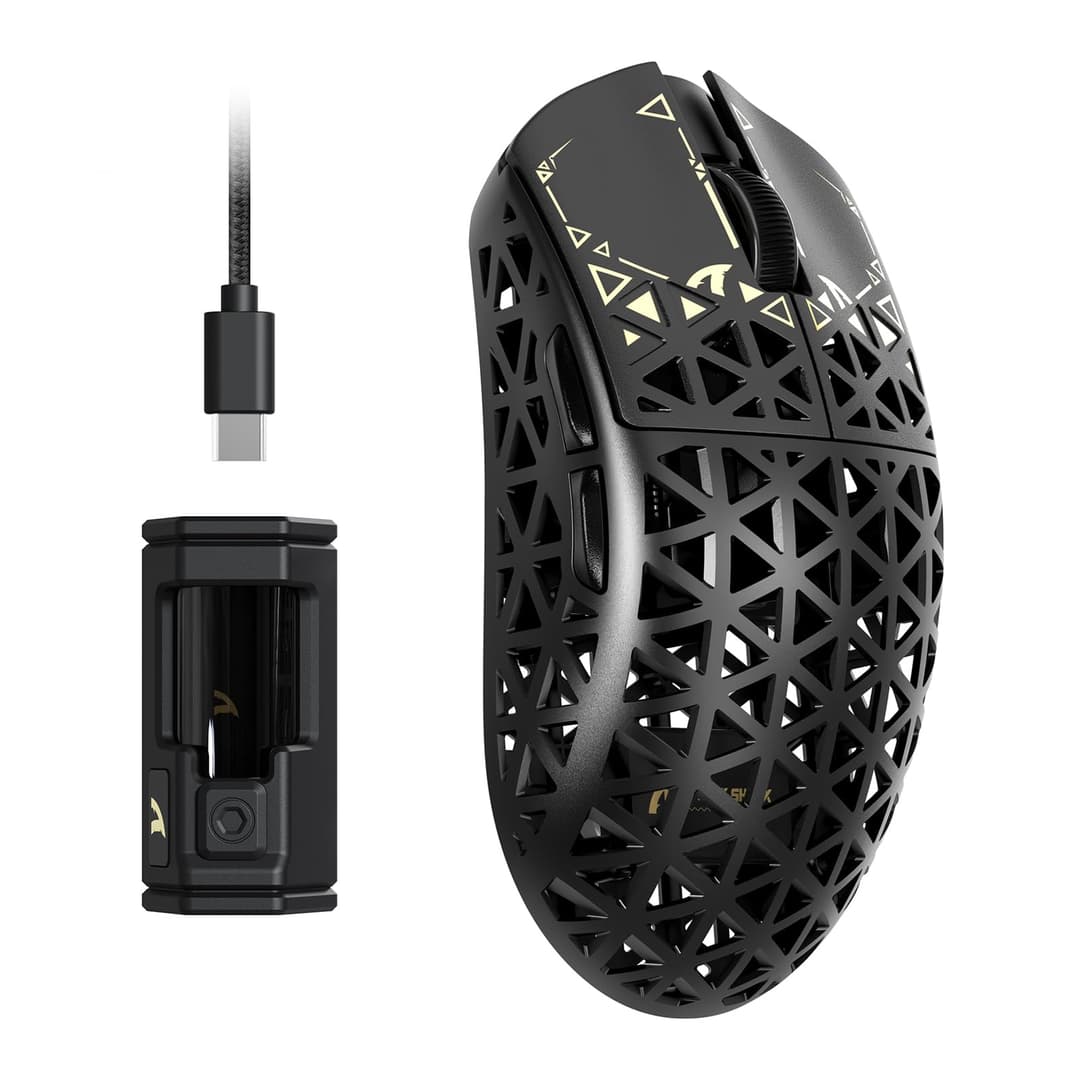 ATTACK SHARK R5 Ultra Carbon Fibre HyperSpeed Wireless Gaming Mouse, 39g Ultralight Mice, 2.4G/BT/USB-C Wired, PixArt PAW3950MAX Sensor, 8000Hz Wireless Polling Rate, 42KDPI, for Win/Mac - Black
