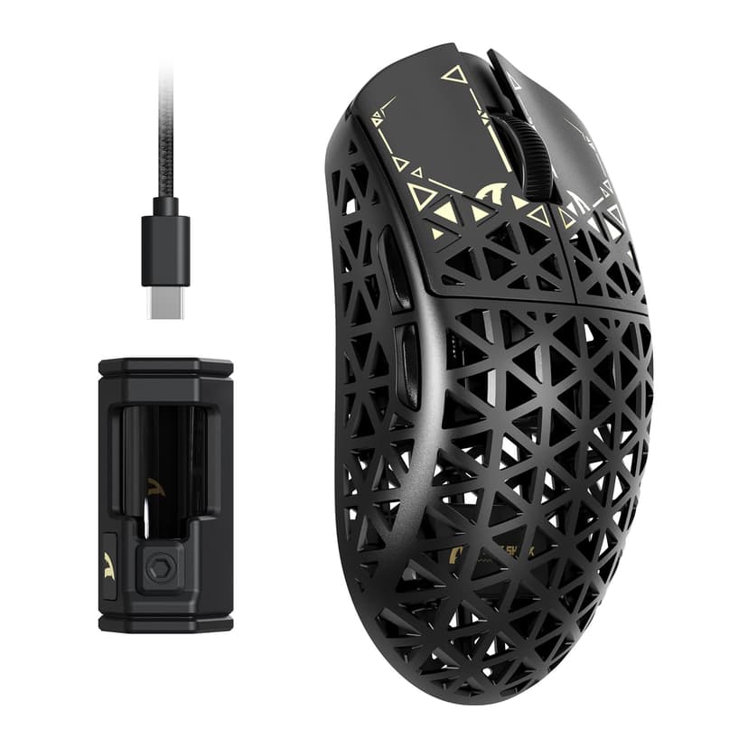 ATTACK SHARK R5 Ultra Carbon Fibre HyperSpeed Wireless Gaming Mouse, 39g Ultralight Mice, 2.4G/BT/USB-C Wired, PixArt PAW3950MAX Sensor, 8000Hz Wireless Polling Rate, 42KDPI, for Win/Mac - Black - 1