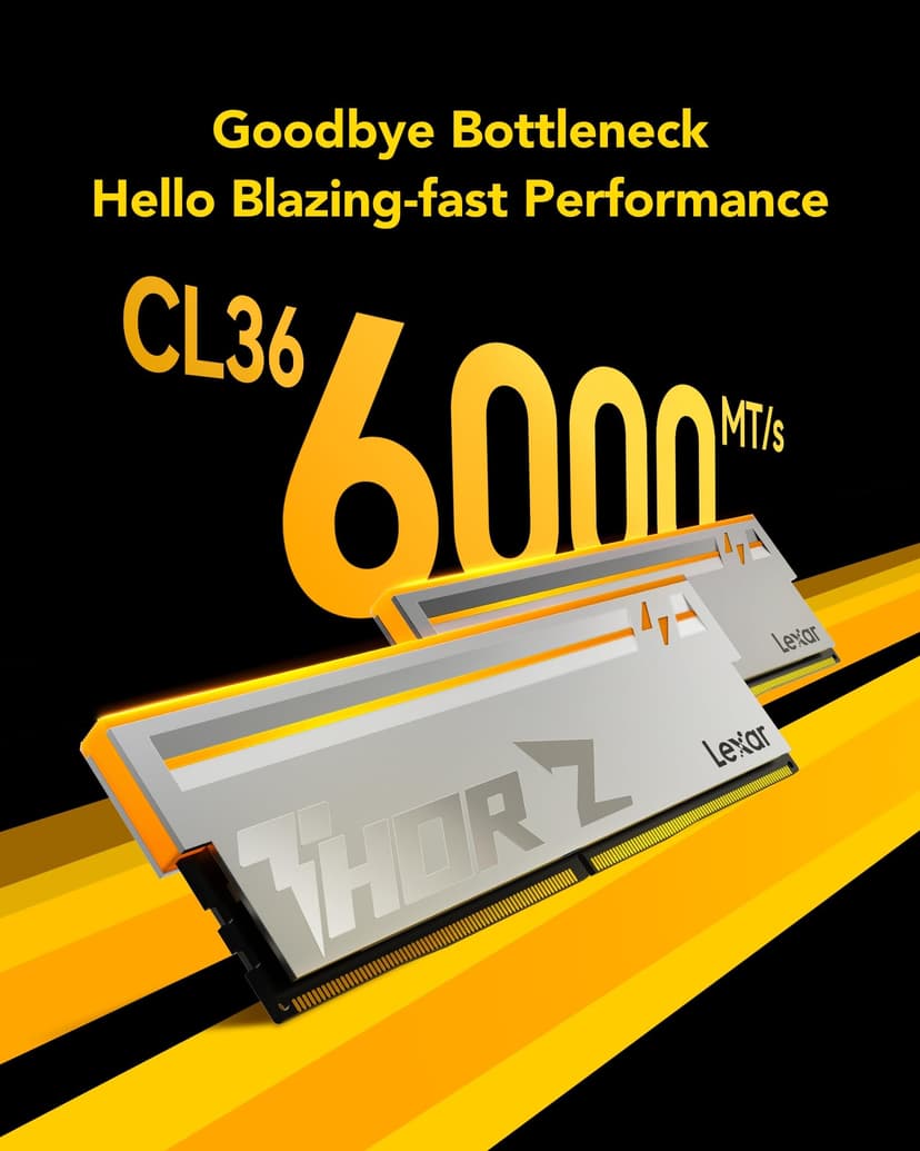 Lexar THOR Z Series RGB DDR5 RAM 32GB Kit (2x16GB) 6000 MHz CL36, DRAM 288-Pin UDIMM Desktop, PC High-Performance Gaming Computer Memory for Intel XMP 3.0/AMD EXPO, PMIC/On-die ECC/1.4V Silver - 2