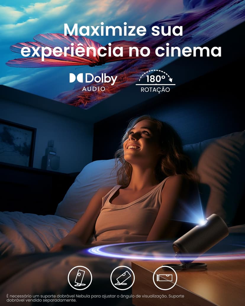 Nebula Capsule 3 1080p, Wi-Fi, projecteur intelligent, noir, portable 200 ANSI lumens, Google TV officiel, Netflix intégré, Dolby Digital, image 305 cm, batterie intégrée, 2,5 h d'autonomie - 4
