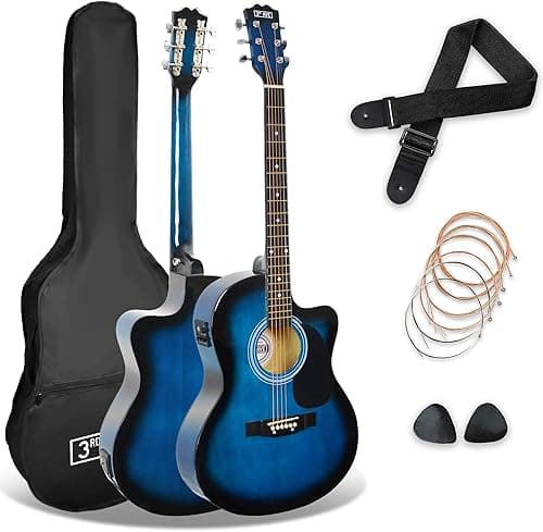 3rd Avenue Full Size 4/4 Cutaway Electro Acoustic Guitar Pack Bundle for Beginners with 6 Months FREE Lessons, Built-in Tuner and EQ - Blue