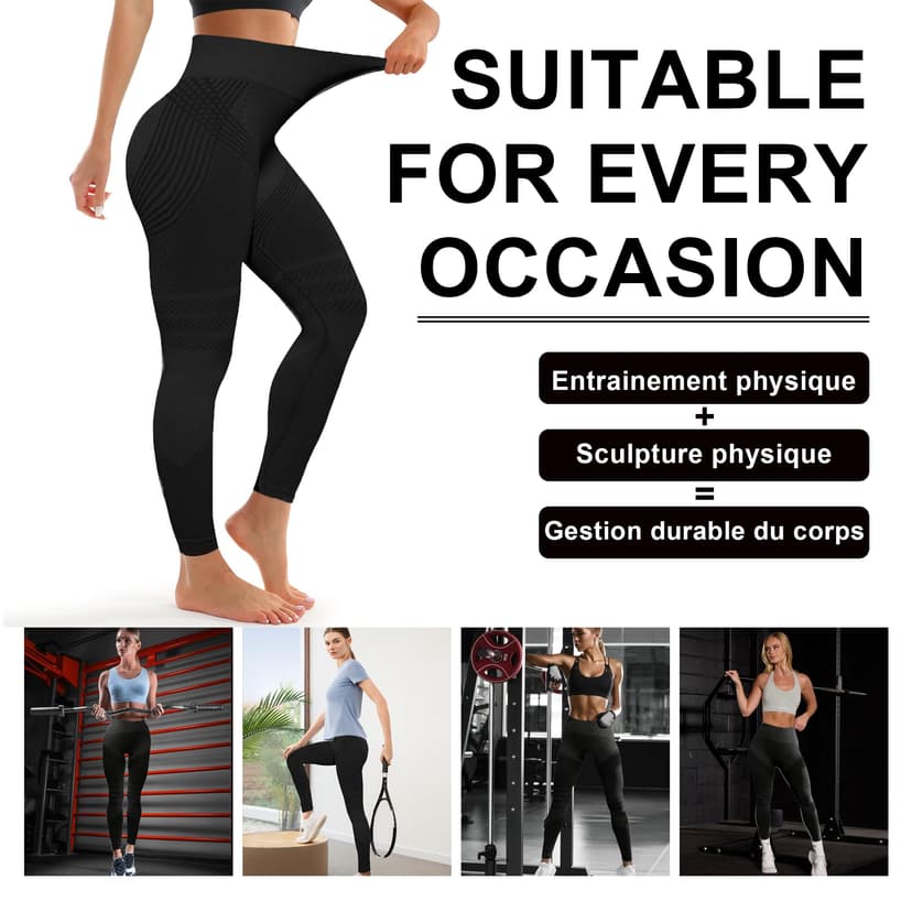 Anti-Cellulite Leggings, Sports Leggings Butt Push Up for Women, Leggings Women's Opaque Compression Sports Trousers, High Waist Yoga Pilates, black, M - 6