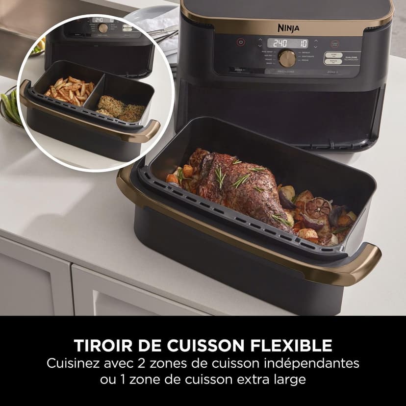 Ninja Foodi FlexDrawer 10.4L Oil-Free Fryer, 7 Modes, Roast, Bake, Non-Oil Frying, Crispy, Warm, Dehydrate, Rise, XL, Savings, DualZone Black/Copper OL750EUDBCP - 3
