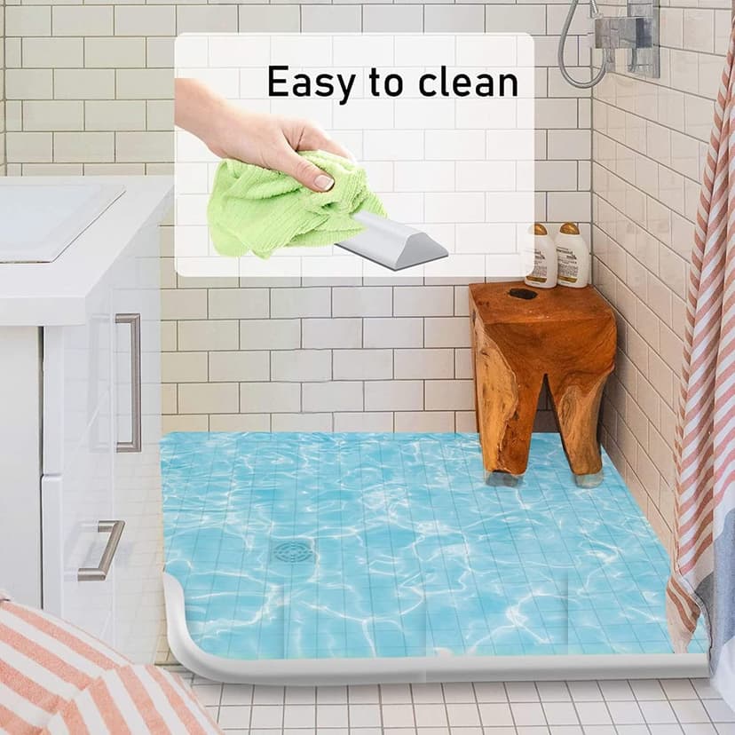 Self-Adhesive Splash Protection Strip Shower, Walk-In Shower Floor Water Barrier, Shower Water Stop for Wet and Dry Separation, Shower Threshold Water Damage for Bathroom and Kitchen (White, 100 cm) - 8