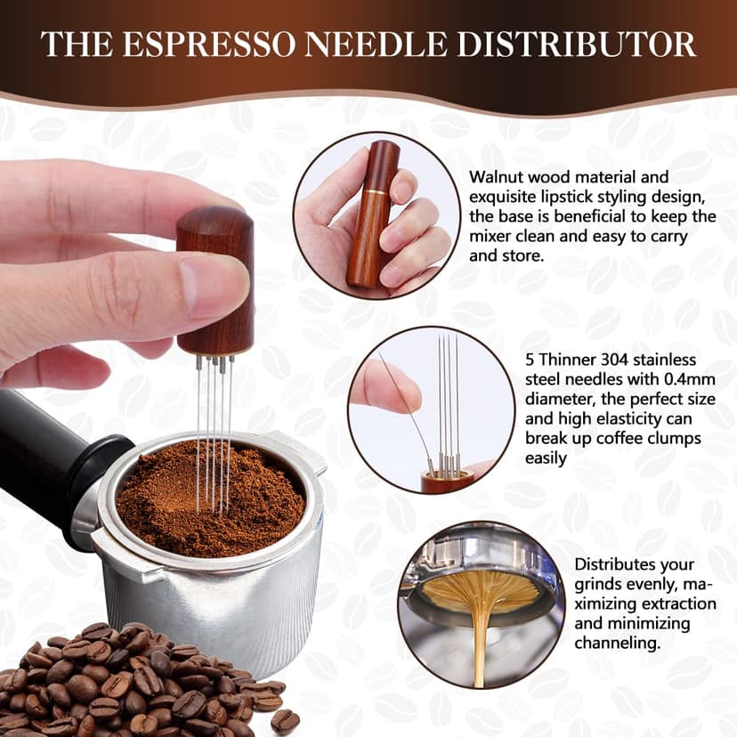 Y-Step Coffee Tamper 58 mm, Espresso Tamper Set 23 Pieces, Barista Set with Frothing Jug, Tamper Mat, Latte Art Pen, Coffee Stirrer, Sandalwood Tamper for Espresso Machine - 9