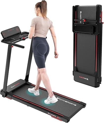 CITYSPORTS Treadmill, folding treadmill 12 km/h, with LED display, APP and 360° tablet holder, compact walking pad for home and office