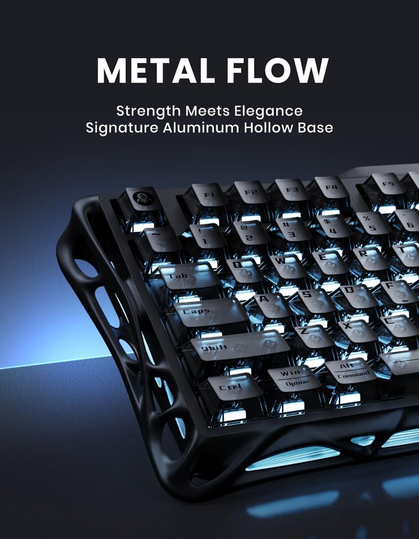 GravaStar Mercury K1 75% Wireless Mechanical Keyboard, Aluminum Alloy Gaming Keyboard with Knob, Hot Swappable, Linear Switches, Transparent Keycaps, RGB Backlit, 2.4GHz/BT5.0/USB-Black Mist - 3