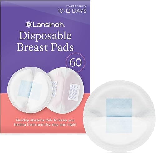 Lansinoh Disposable Breast Pads Maternity - 60 Pack - Ultra-Thin & Abosrbent Nursing Pads with BlueLock™ Core Leak-Proof Protection - Holds 20x Weight - Individually Wrapped -Breastfeeding Essentials