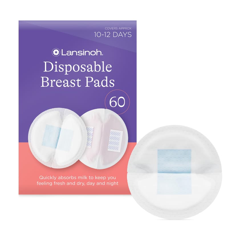 Lansinoh Disposable Breast Pads Maternity - 60 Pack - Ultra-Thin & Abosrbent Nursing Pads with BlueLock™ Core Leak-Proof Protection - Holds 20x Weight - Individually Wrapped -Breastfeeding Essentials - 1