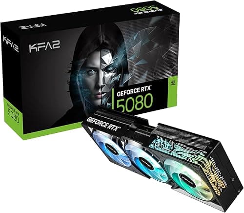 KFA2 GeForce RTX 5080 EX Gamer 1-Click OC, Xtreme Tuner App Control, 16GB, GDDR7, 256-Bit, DP 2.1b*3/HDMI 2.1b/DLSS 4/Gaming Graphics Card (EX Gamer, Black, RTX 50 Series)