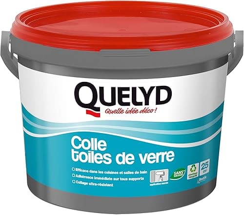 Quelyd Colle Toiles de Verre – Colle Fibres de Verre Prête à l'Emploi – Tous Supports Muraux – Toutes Pièces dont Cuisines et Salles de Bain – Sans Solvant – Pot de 5 kg (25 m²)