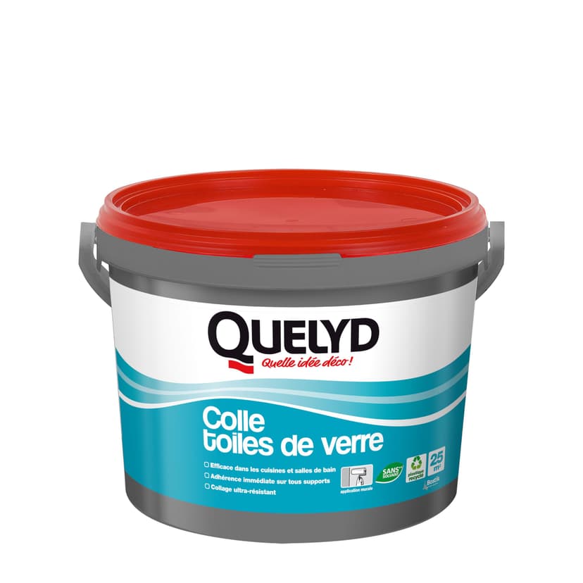 Quelyd Colle Toiles de Verre – Colle Fibres de Verre Prête à l'Emploi – Tous Supports Muraux – Toutes Pièces dont Cuisines et Salles de Bain – Sans Solvant – Pot de 5 kg (25 m²) - 1