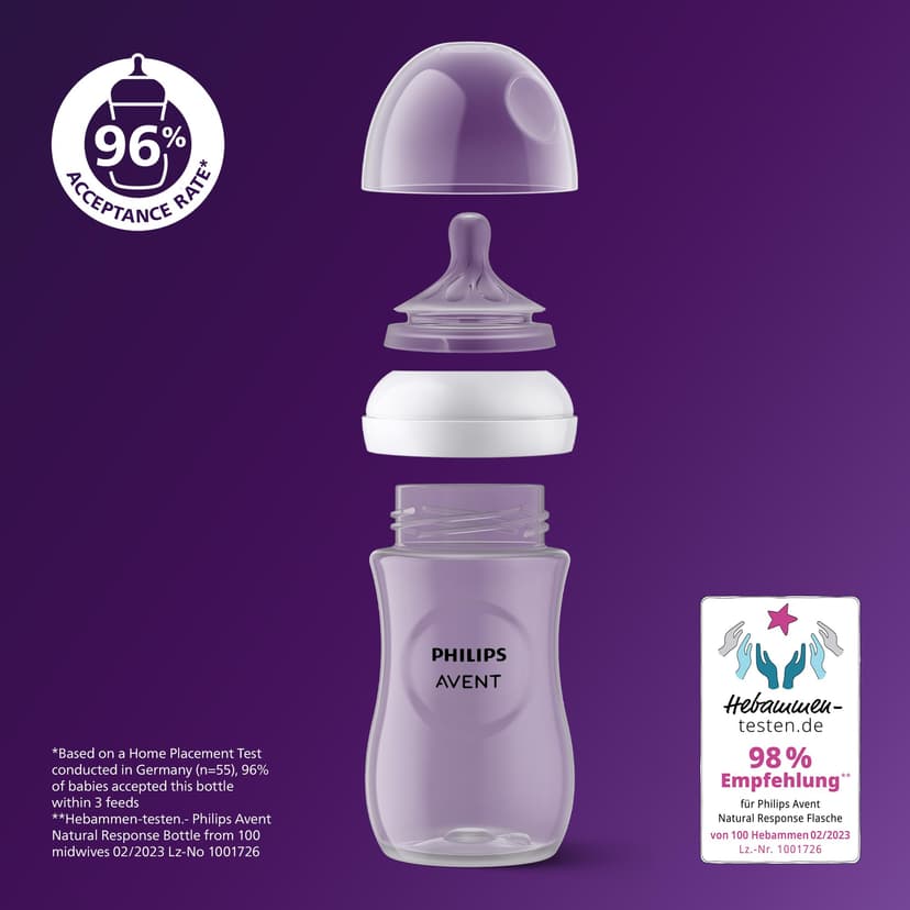 Philips Avent Natural Response Baby Bottle - 3 x 260ml Baby Milk Bottle for Newborns and Up, BPA Free, 1+ Months (Model SCY903/03) - 2