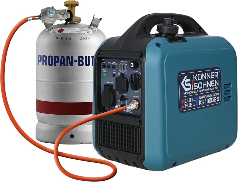 Könner & Söhnen KS 1900iG S LPG Inverter Generator 2.0 kW Dual Fuel Inverter Power Generator Eco-Mode Emergency Power Generator for Indoor and Outdoor Use Gasoline Generator 230 V/16 A, Euro-5 - 1