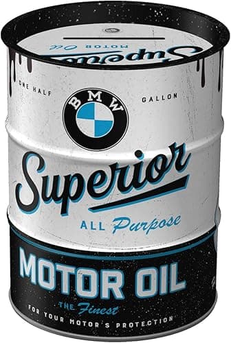 Nostalgic-Art Retro Money Box Oil Barrel, BMW – Motor Oil – Gift idea for car accessories fans, Metal Piggy Bank, Vintage Tin Moneybank, 600 ml