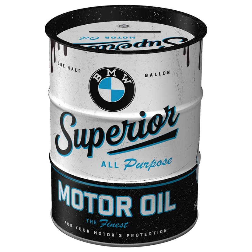 Nostalgic-Art Retro Money Box Oil Barrel, BMW – Motor Oil – Gift idea for car accessories fans, Metal Piggy Bank, Vintage Tin Moneybank, 600 ml - 1