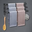 HONPHIER Towel Rails Wall Mounted 3 Tier Towel Rack With Hooks Space Aluminum Towel Rack Bathroom Towel Holder No Fading Towel Shelves For Kitchen Bathroom Toilet Hotel Office (Black, 50CM) - 1