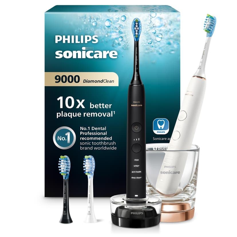 Philips Sonicare DiamondClean Series 9000 Twin Pack Sonic Electric Toothbrushes, Cleaner Teeth and Gums Connected with App, Black and Rose Gold (Model HX9914/61) - 1