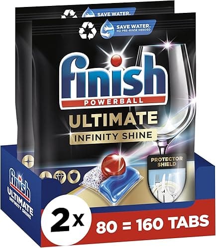 Finish Dishwasher Tablet, Ultimate Infinity Shine, 160 Tablets (80 x 2 pck) Fresh Scent, Clean & Shine Detergent Tabs, Tough on Grease Stains