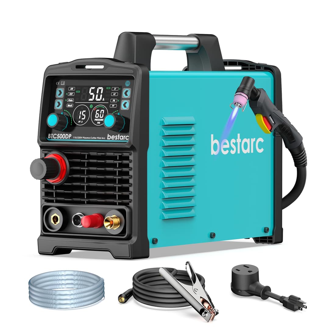bestarc Plasma Cutter, Pilot Arc [Air Sensor Technology] 110/220V BTC500DP 10th Generation, 50Amps Screen Display Digital Plasma Cutting Machine (BTC500DP 10GEN 110/220V)