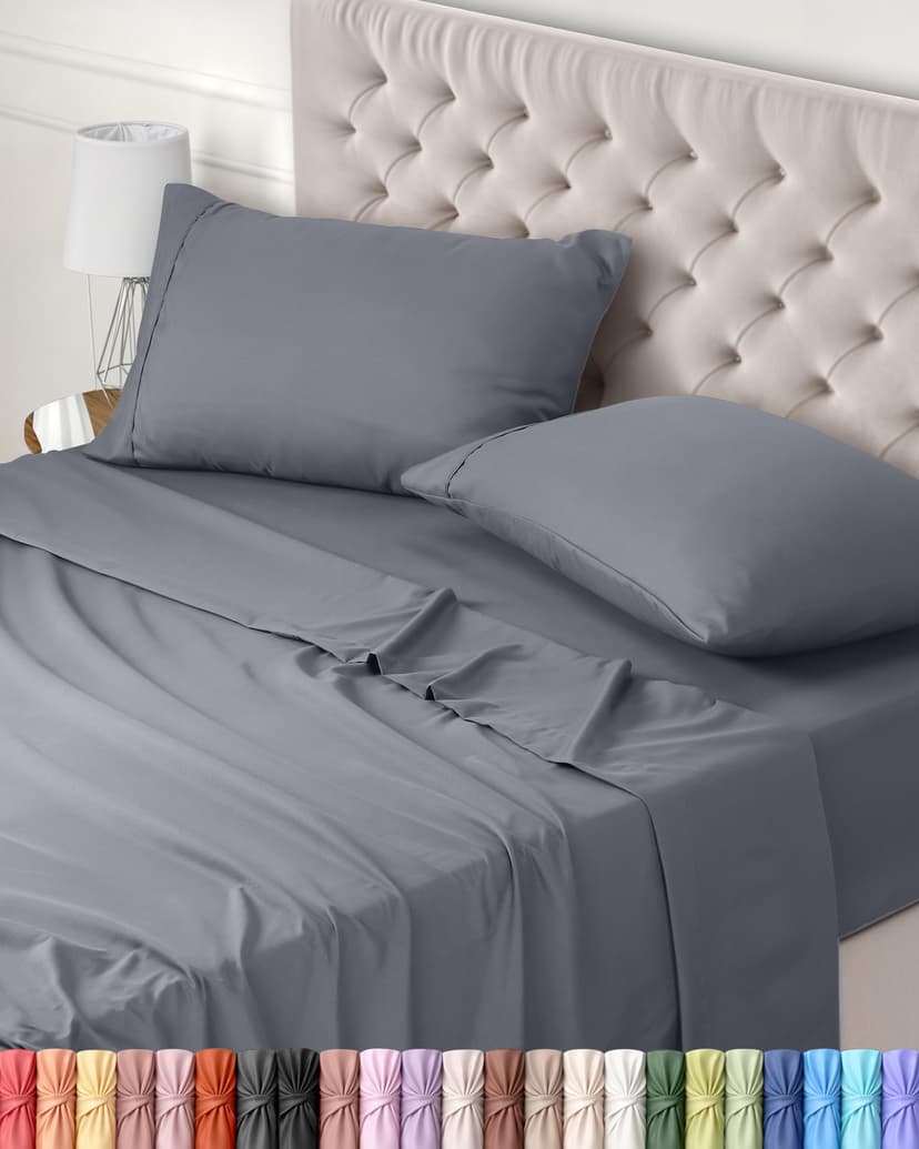 Utopia Bedding Bed Sheet Set King, Grey, 4 Piece – Fitted Sheet, Flat Sheet with 2 Pillow Cases 50x75 – Wrinkle, Shrinkage & Fade Resistant – Oeko-Tex Certified, Polyester Microfiber Fabric - 1
