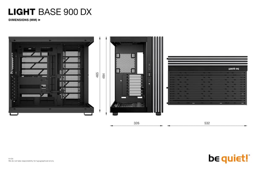 be quiet! Light Base 900 DX Black PC Case, Stunning Panoramic View, Show Case, Dual Chamber Design, Solid ARGB LED Strip, Inverted and Horizontal Usable, E-ATX Motherboard Compatible - 8