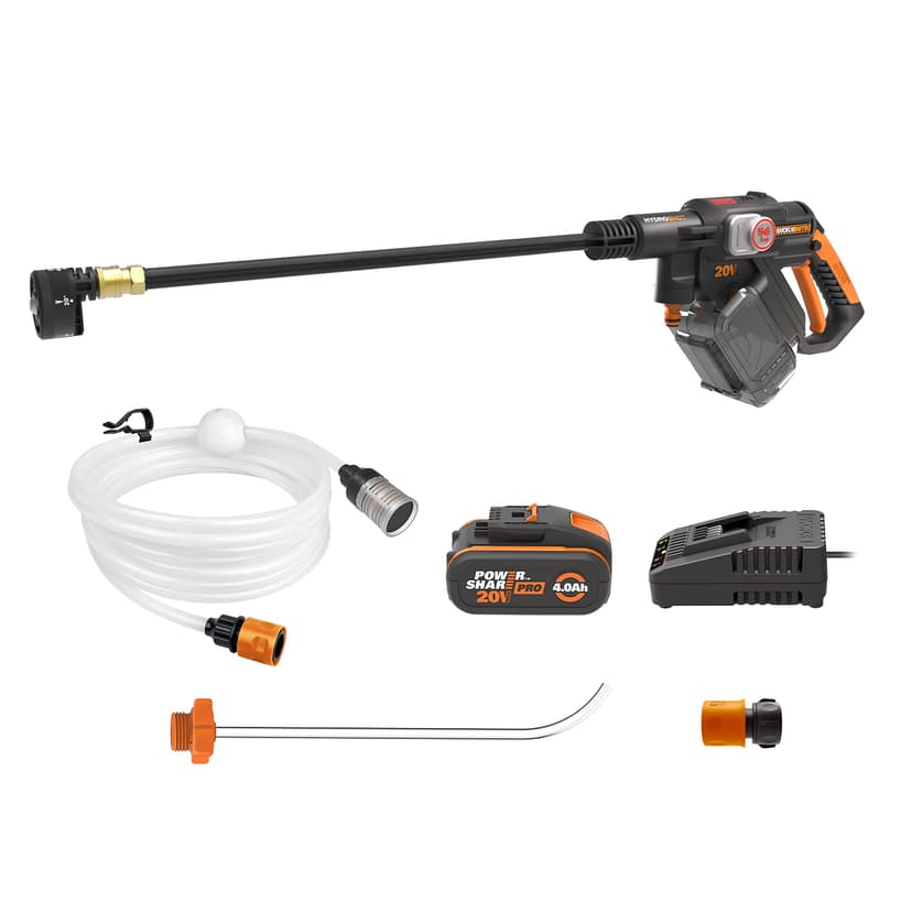 WORX WG633E Hydroshot Cordless Pressure Washer 20 V - 56 Bar Max. Pressure - Multifunctional for Cleaning & Watering - Powerful Brushless Motor - 5-in-1 Pressure Nozzle - Includes 4Ah Battery & Charger - 1