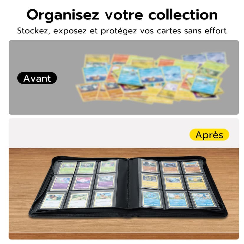 Tolesum Toploader Album pour cartes à collectionner 216, 9 compartiments, 10 pcs 35PT, Classeur pour TCG, cartes MTG, motif vague noire - 6
