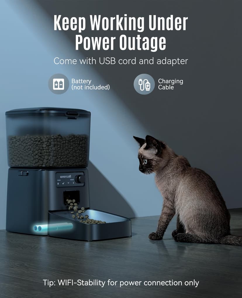 oneisall Automatic Cat Feeder, 2.4G WiFi Cat Food Dispenser with App Control, 3.5L Cat Feeder with Timer,1-12 Meals a Day with Stainless Steel Bowl - 7