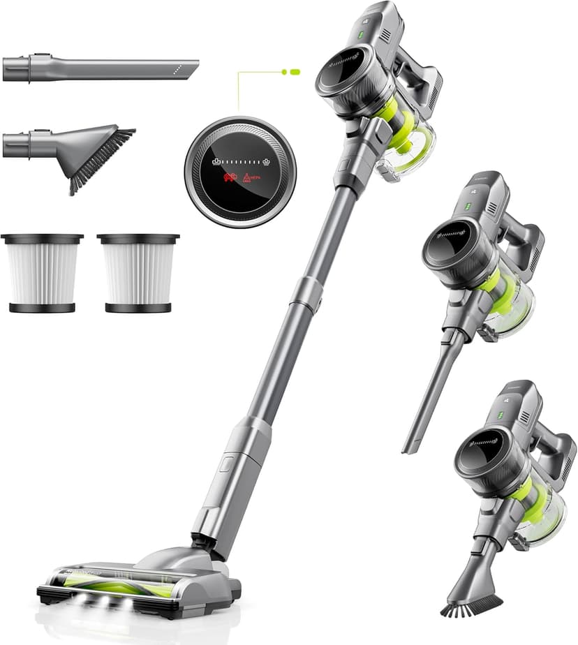 kalado Cordless Vacuum Cleaner KCV01, 26KPA 250W Hoover Cordless, 40 Mins Runtime Removable Battery, Lightweight Self-standing Stick Vacuum Cleaner with LED Display For Hardwood Floor, Carpet (Green) - 1