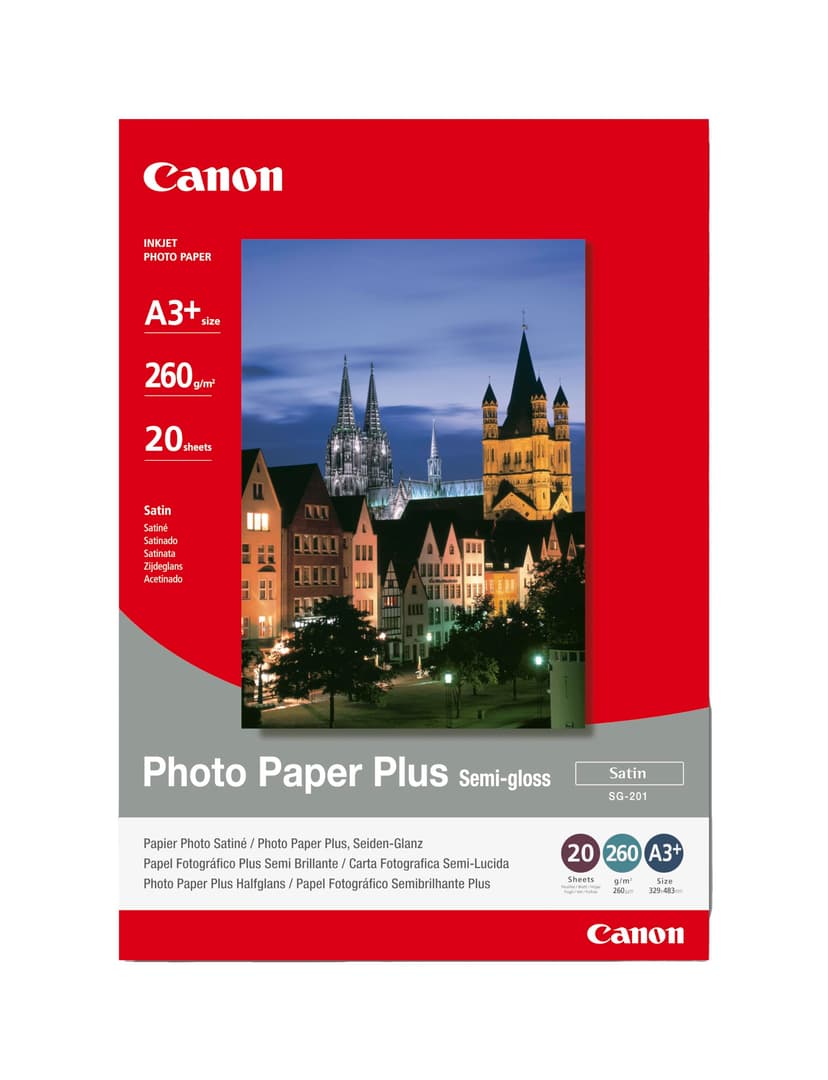 Canon SG-201 Semi-Gloss Photo Paper Plus A3+ (20 Sheets) - Satin Finish Paper, Instant-Dry Photos, 260 GSM - Compatible with Canon Inkjet Printers - 1