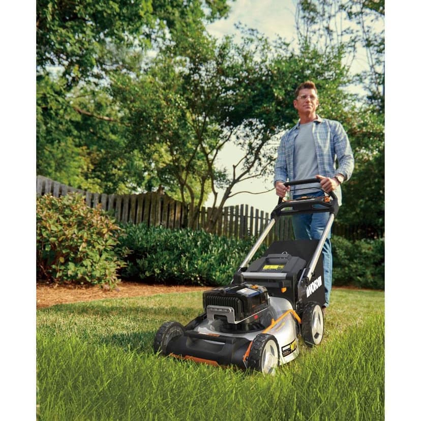 WORX Nitro WG761E 80V Cordless Brushless Lawnmower, Up to 1000 m² on a Load Diameter 51 cm, 70 L Bag, Mulching, 7 Cutting Positions, Comes with 4 Batt 20V 4Ah, Fast Charger - 5
