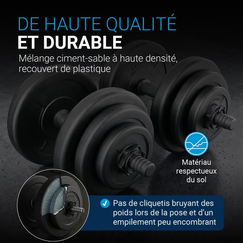 ArtSport Ensemble d'haltères 20 kg – Ensemble d'entraînement de musculation avec 2 haltères courts, 12 disques d'haltères, 4 fermetures en étoile et poignées antidérapantes pour la maison - 6