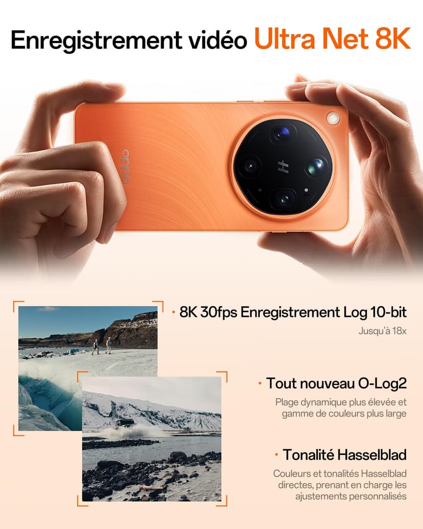 OPPO Find X9 Ultra 5G Unlocked Smartphone, Dual 200MP Hasselblad Cameras, 10x Ultra-Sensing Optical-Zoom, 8K Video, 7050mAh, 144Hz 2K Display, Snapdragon 8 Elite Gen 5, Canyon Orange(with Enco Clip2) - 4