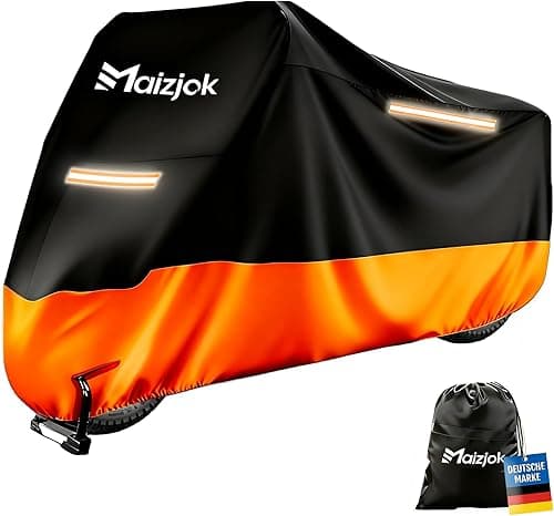 Maizjok® Motorbike Cover Waterproof Outdoor, Motorcycle Cover Heavy Duty 210D Rain UV Dust Indoor, All Weather Covering for Street/Sport/Adventure/Cruiser/Touring Motorbike (108.3 x 41.3 x 49.2 in)