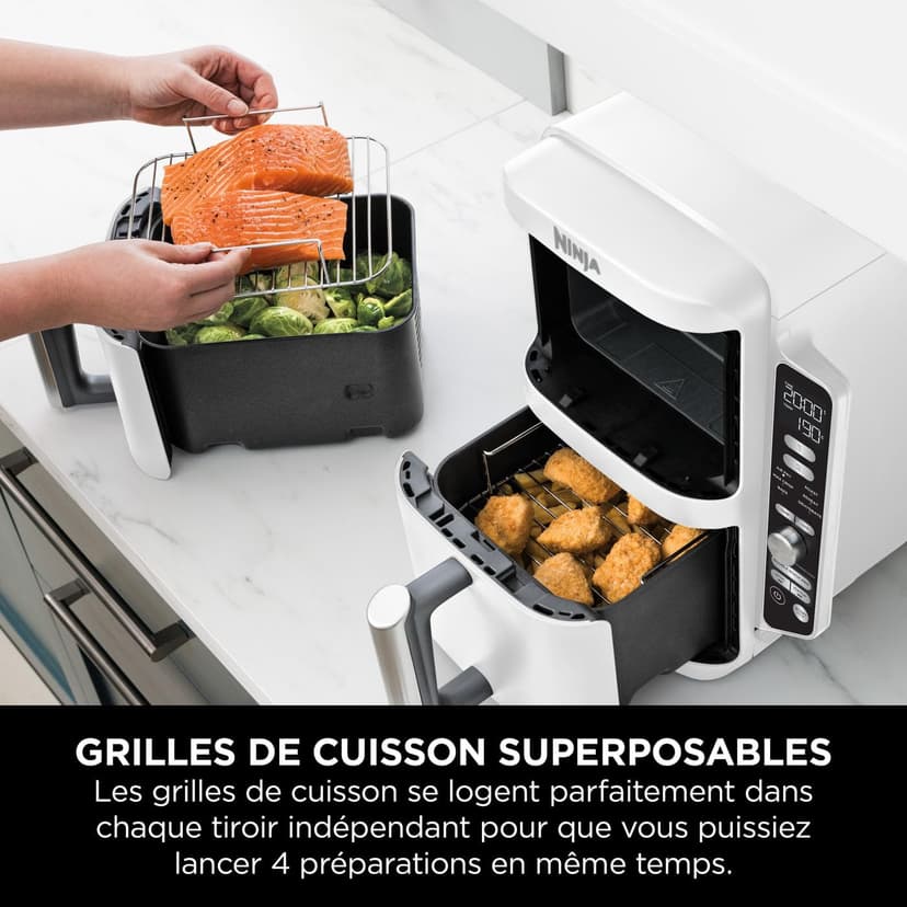 NINJA Double Stack XL Air Fryer, Friteuse sans huile Verticale Double Tiroir 4 Niveaux de Cuisson, 2 Tiroirs, 2 Grilles, Capacité de 9,5 L, 6 Fonctions, 8 Portions, Pinces, Blanc SL400EUWH - 6