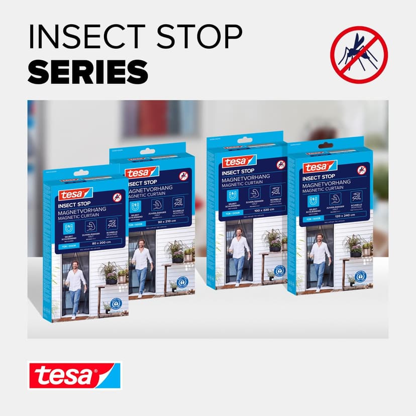 tesa Insect Stop Magnetic Curtain - self-Closing - Insect Screen Curtain with Magnets for Balcony and Patio Doors - for Easy Installation Without Drilling - 2.1 m x 0.9 m - 8