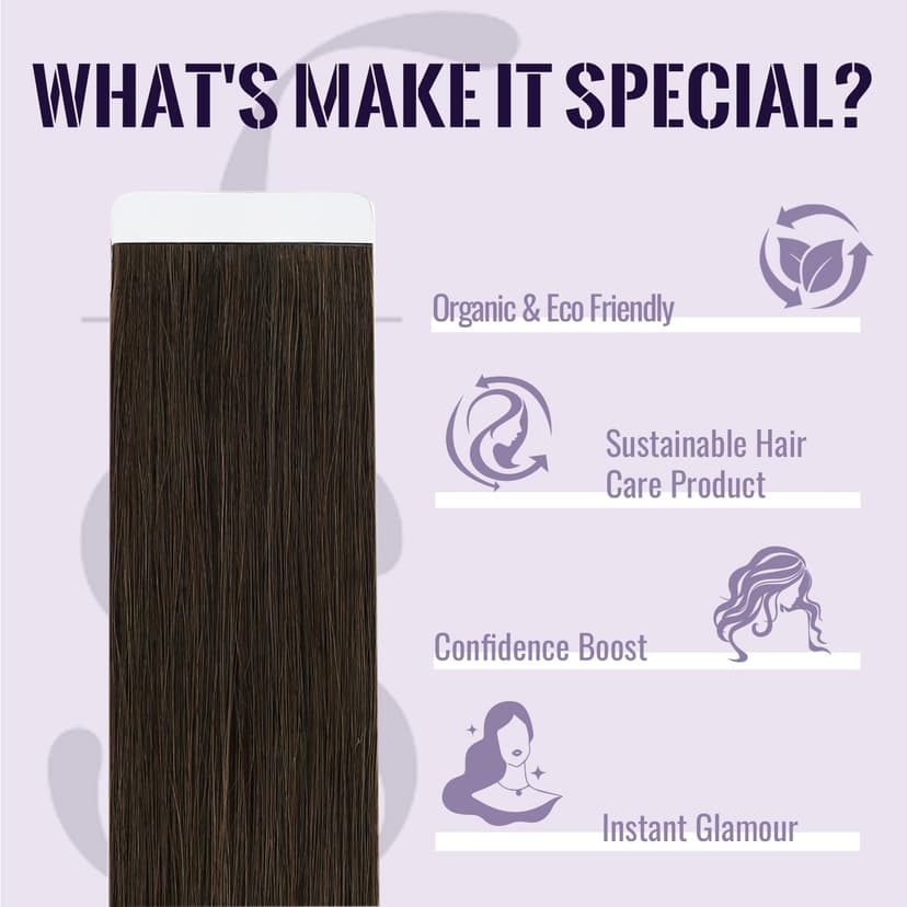 Fshine Tape in Hair Extension Real Human Hair Dark Brown 20 Inch 50g 20Pcs Glue in Hair Extensions Invisible Double Sided Tape Extensions Color 2 - 2