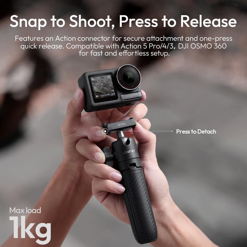ULANZI MT66 Trépied pour caméra d'action, Support Adaptateur magnétique à dégagement Rapide pour DJI Osmo 360 Nano Action 5 Pro 4, Perche à Selfie/Mini trépied - 6