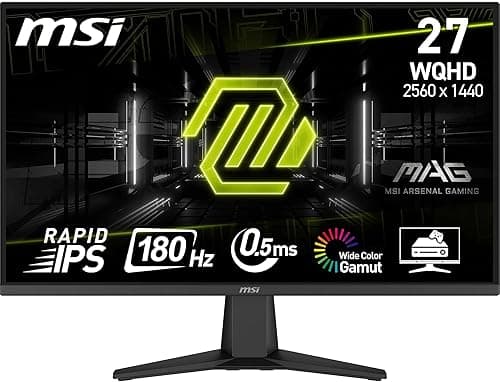 MSI MAG 275QF 27-Inch WQHD 2560x1440 Gaming Monitor - Rapid IPS, 180Hz, 0.5ms, HDR ready, AMD FreeSync, Eye care, AI vision, HDMI 2.0b, DP 1.2a, Frame-less, Tilt Adjustable, Vesa Mount, Black