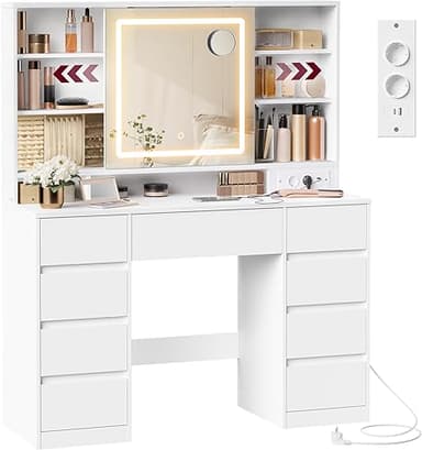 VASAGLE Kailyn Collection - Coiffeuse avec Miroir LED, Mu…