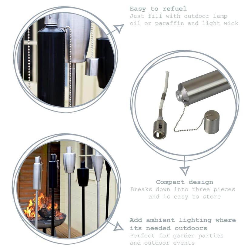 Harbour Housewares Metal Garden Torches - Cone - Pack of 6-146cm Black Garden Torches Lighting Modern Outdoor Lighting Paraffin Oil Lamp Candle Flame Lantern for Parties, Outdoor Events, BBQs - 4