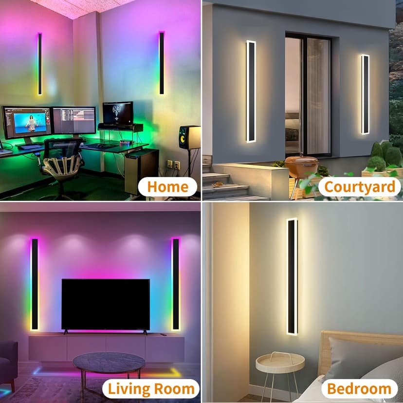 Zihoi Applique murale extérieure RGB, 180cm 2 groupes RGB/chaud/blanc dimmable moderne LED applique murale, longue lampe murale avec contrôle à distance et app pour extérieur/intérieur - 6