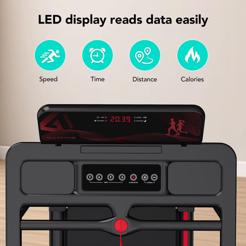 CITYSPORTS Treadmill, folding treadmill 12 km/h, with LED display, APP and 360° tablet holder, compact walking pad for home and office - 5