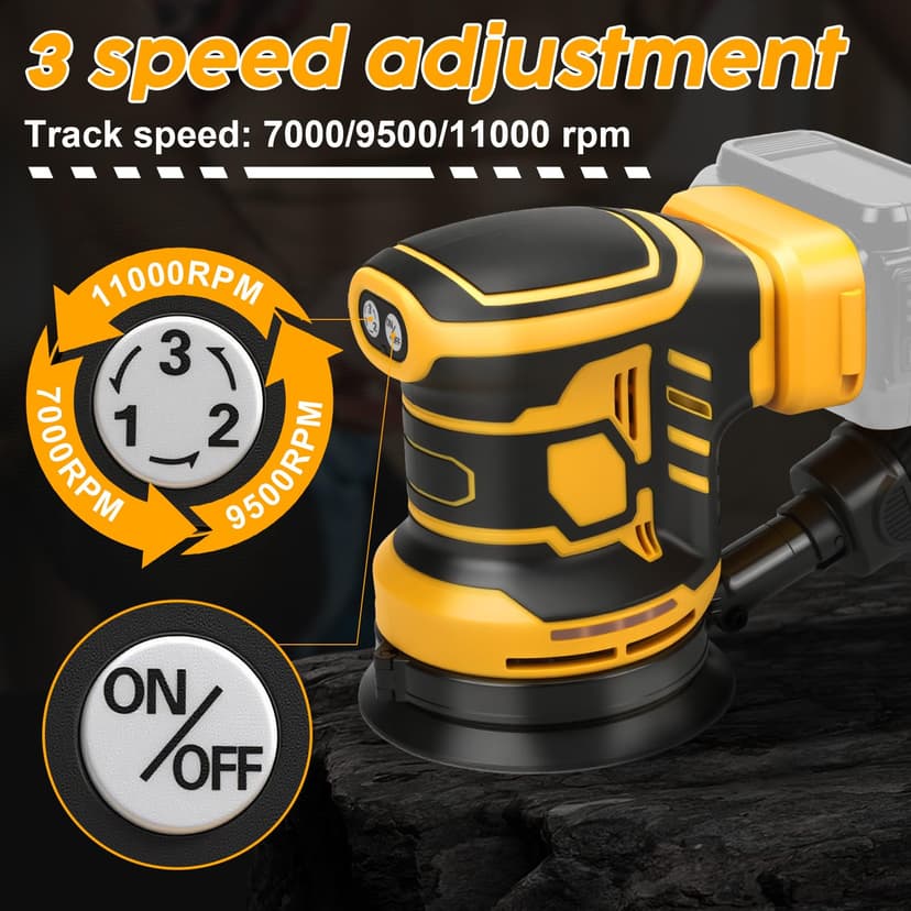 Roadtime Ponceuse Excentrique pour DeWalt 18V Battery (San Batteries),125 mm Ponceuse Orbitale aléatoire sans fil, 3 vitesses 7000-11000pm avec récipient de capture de poussière et 15 papier de verre - 6