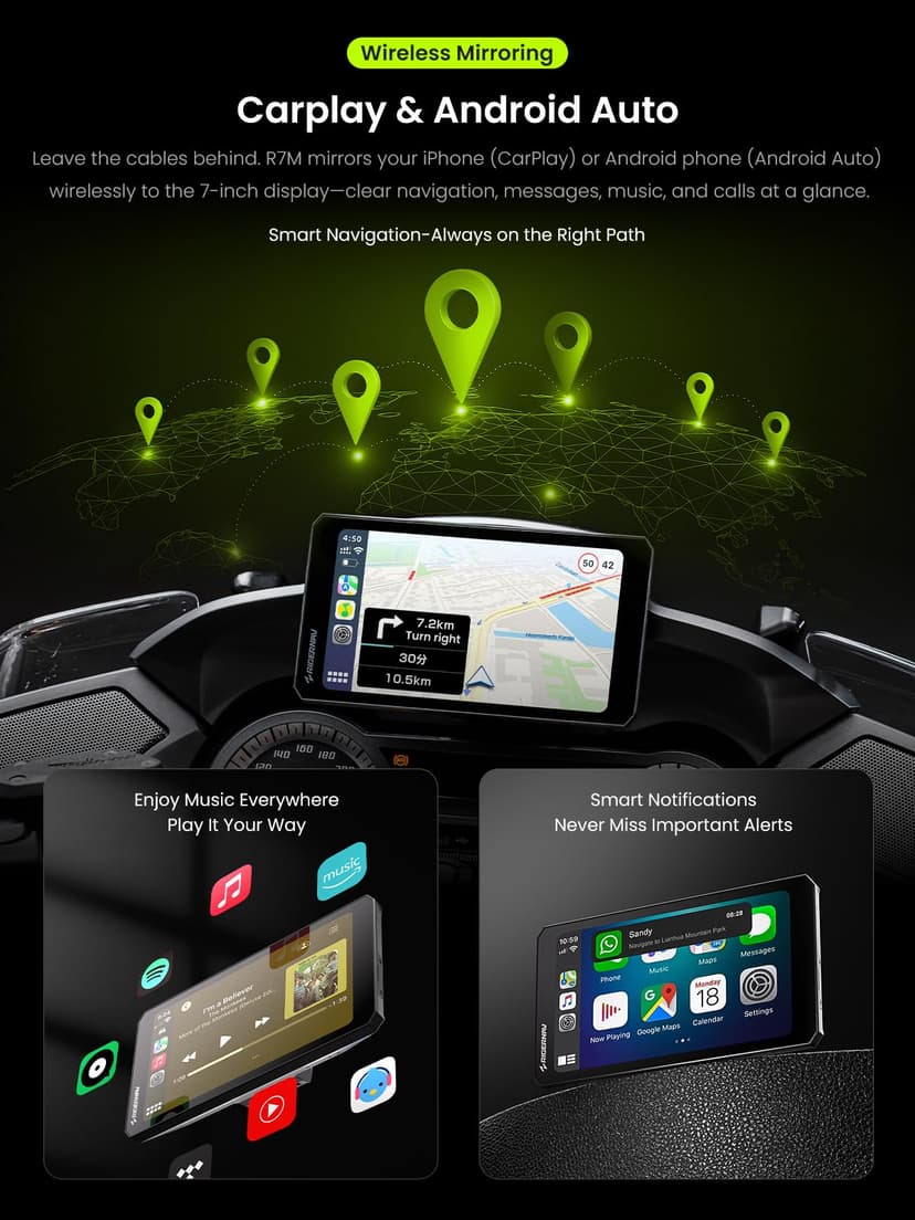 RiderNav R7M 7" Wireless Motorcycle CarPlay & Android Auto for BMW Motorcycles - Native Wonder Wheel & Action Camera Control (GoPro/Insta360)| TPMS/RPM| OTA Updates|1200-Nit IP69K GPS | Nav Prep 5/6 - 8