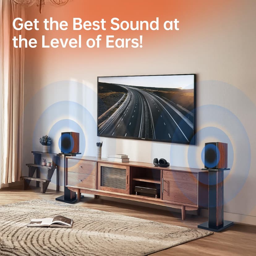 OUUTMEE Support pour enceintes en bois de 60 cm (24 pouces) – Supports HiFi robustes pour home cinéma, support universel pour enceintes à poser pour étagères avec design remplissable de sable (lot de - 5