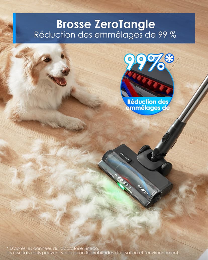 Tineco Pure One S50 Pro Aspirateur Balai sans Fil, Aspiration 200AW, Autonomie 95 Min, Brosse Anti-écheveaux, Tube Pliable à 180°, Eclairage LED Vert à 120°, Elimine Facilement Gros Débris - 7