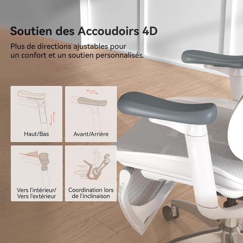 SIHOO Doro C300 Chaise de Bureau Ergonomique, avec Soutien Lombaire Dynamique, accoudoirs 3D et Dossier réglable, Repose-Pieds pour Un Confort accru, Expédiée en 2 Colis. Grigio(150 kg) - 6